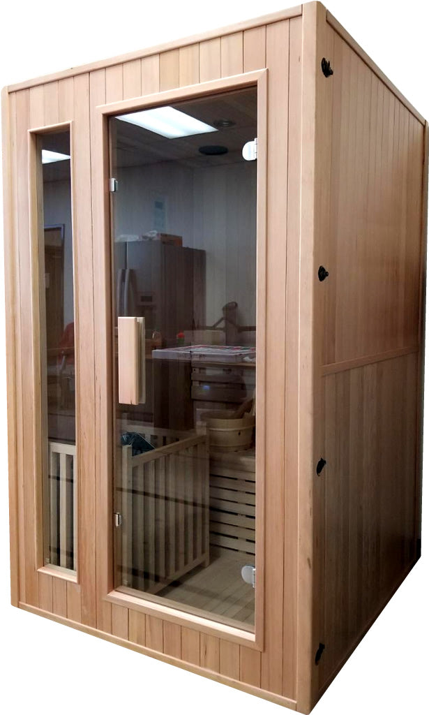 1-2 Person Canadian Hemlock Traditional Wet / Dry Swedish Steam Sauna SPA Indoor 6KW Heater Upgrade 200F Degrees