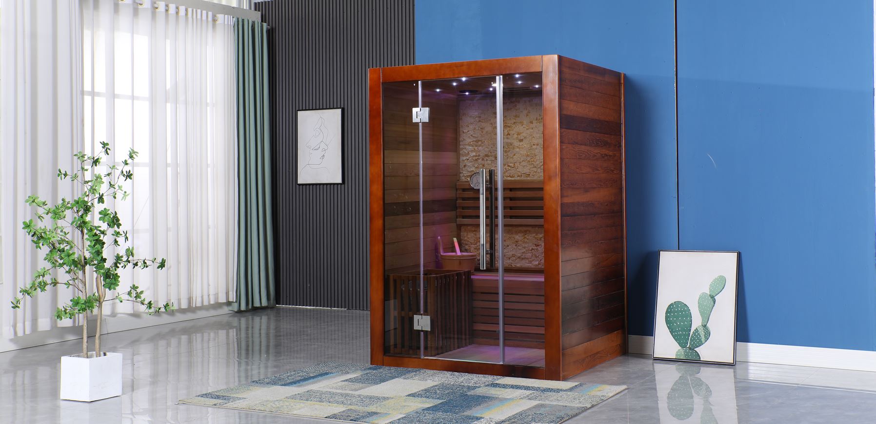 1/2 Person Indoor Traditional Wet / Dry Swedish Steam Sauna SPA Harvia 6KW 200F Canadian Red Cedar Wood