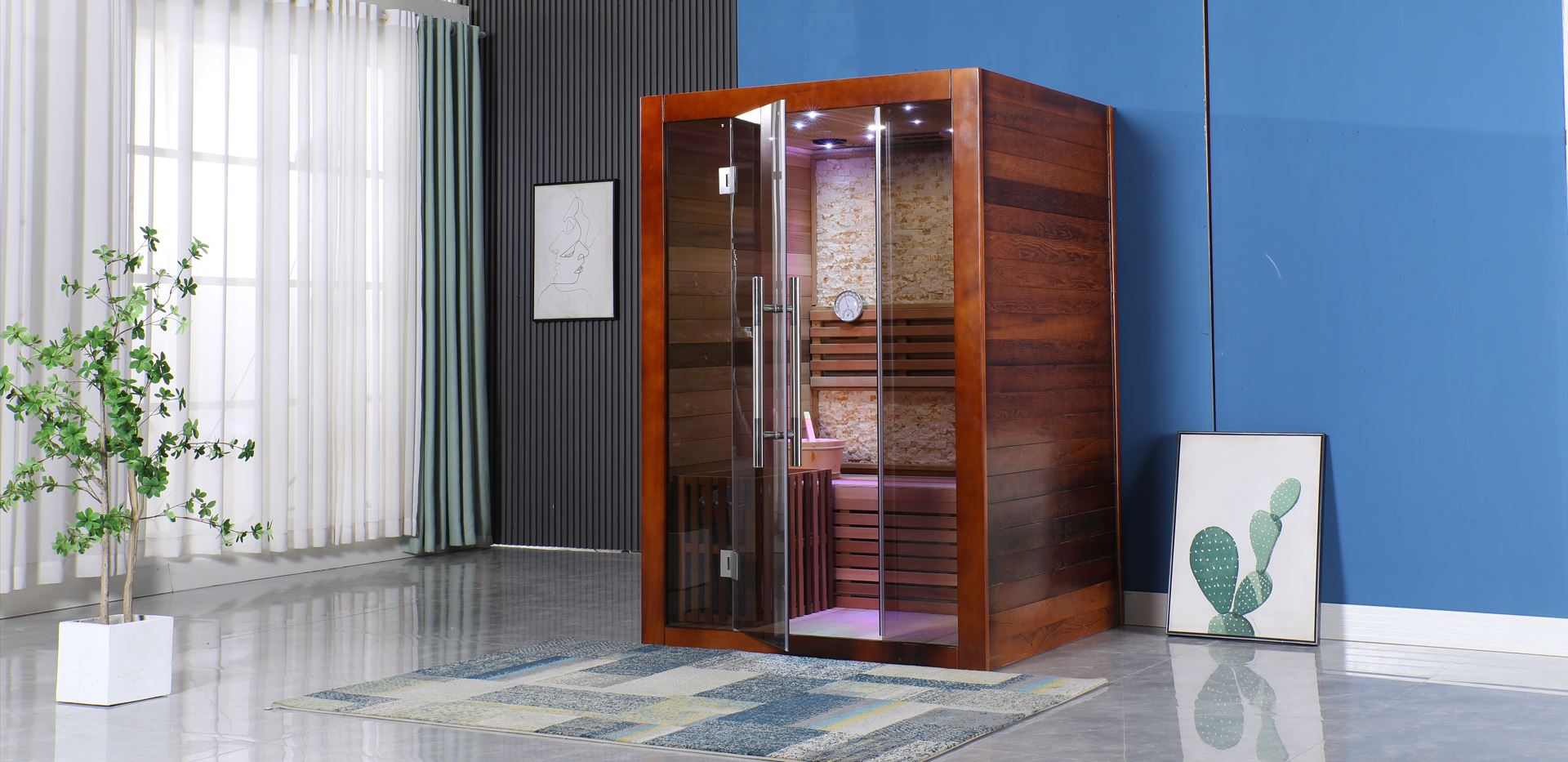 1/2 Person Indoor Traditional Wet / Dry Swedish Steam Sauna SPA Harvia 6KW 200F Canadian Red Cedar Wood