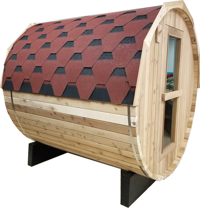 Canadian Red Cedar Outdoor Wet Dry Traditional Steam 6' Barrel Sauna w/ Roof 9KW Harvia Heater