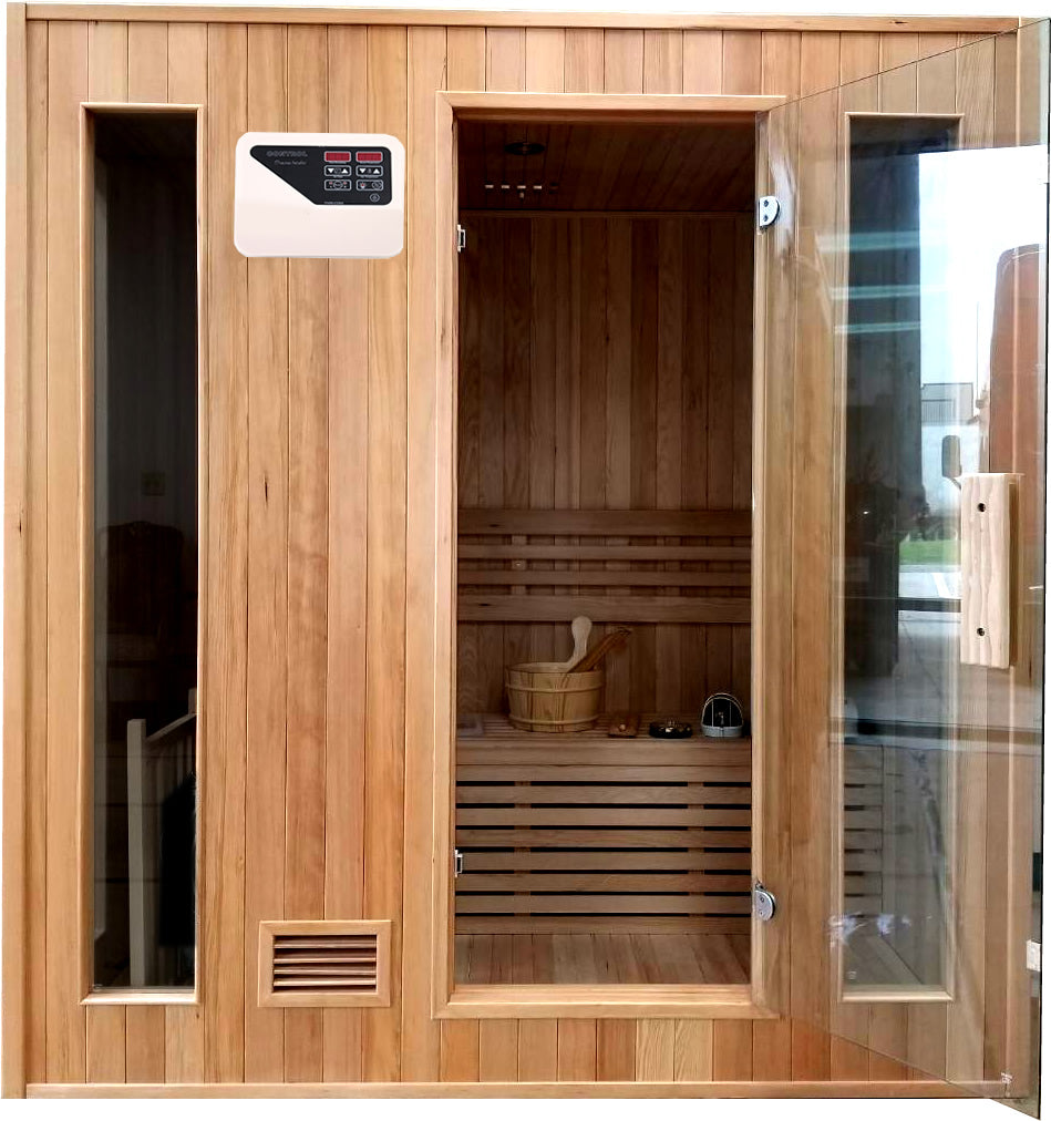 3/4 Person 72" Canadian Hemlock Traditional Swedish Wet Dry Steam Sauna Spa - SYM04SS