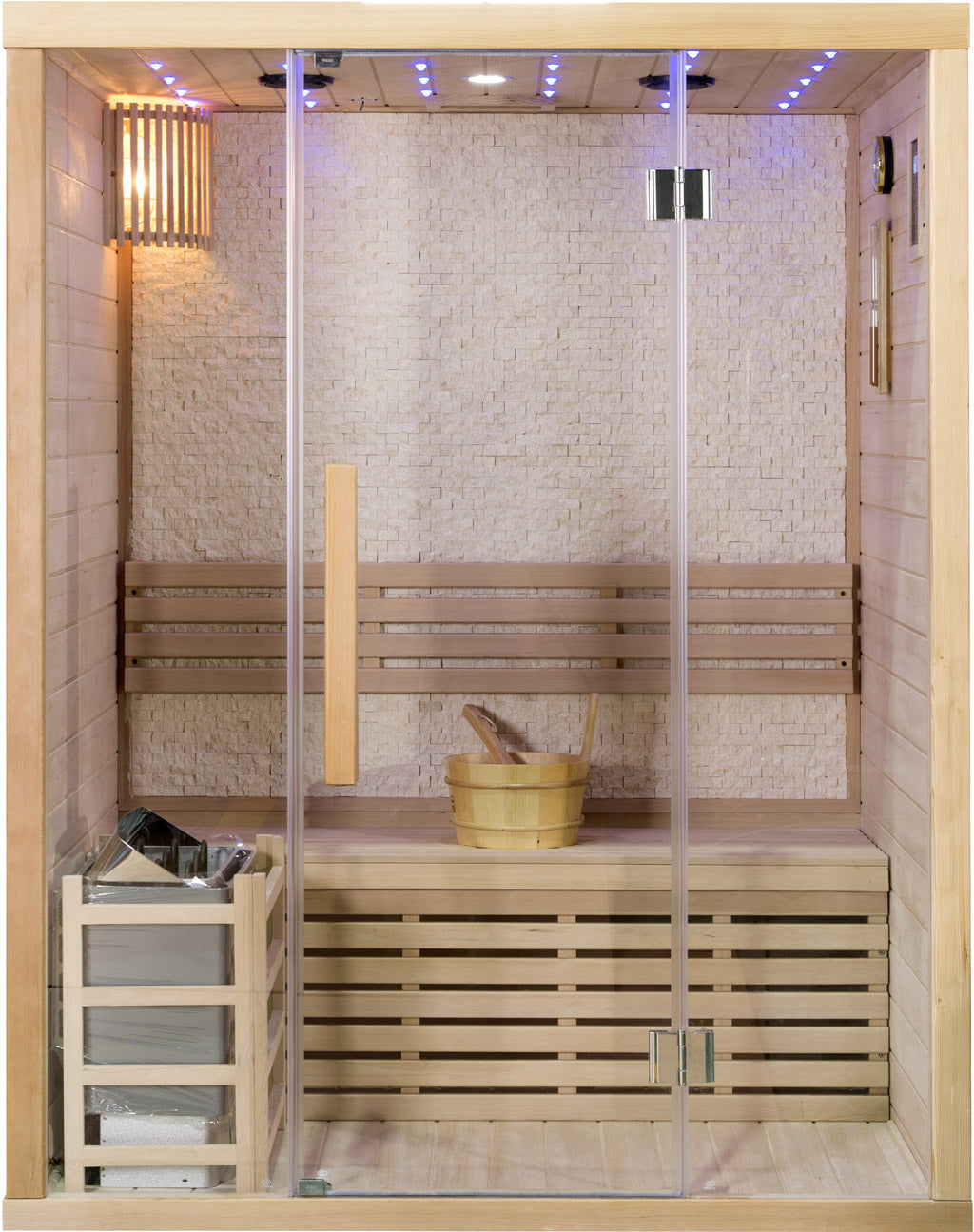 2/3 Person Canadian Hemlock Glass Front Indoor Swedish Wet Dry Traditional Steam Sauna SPA 4.5KW
