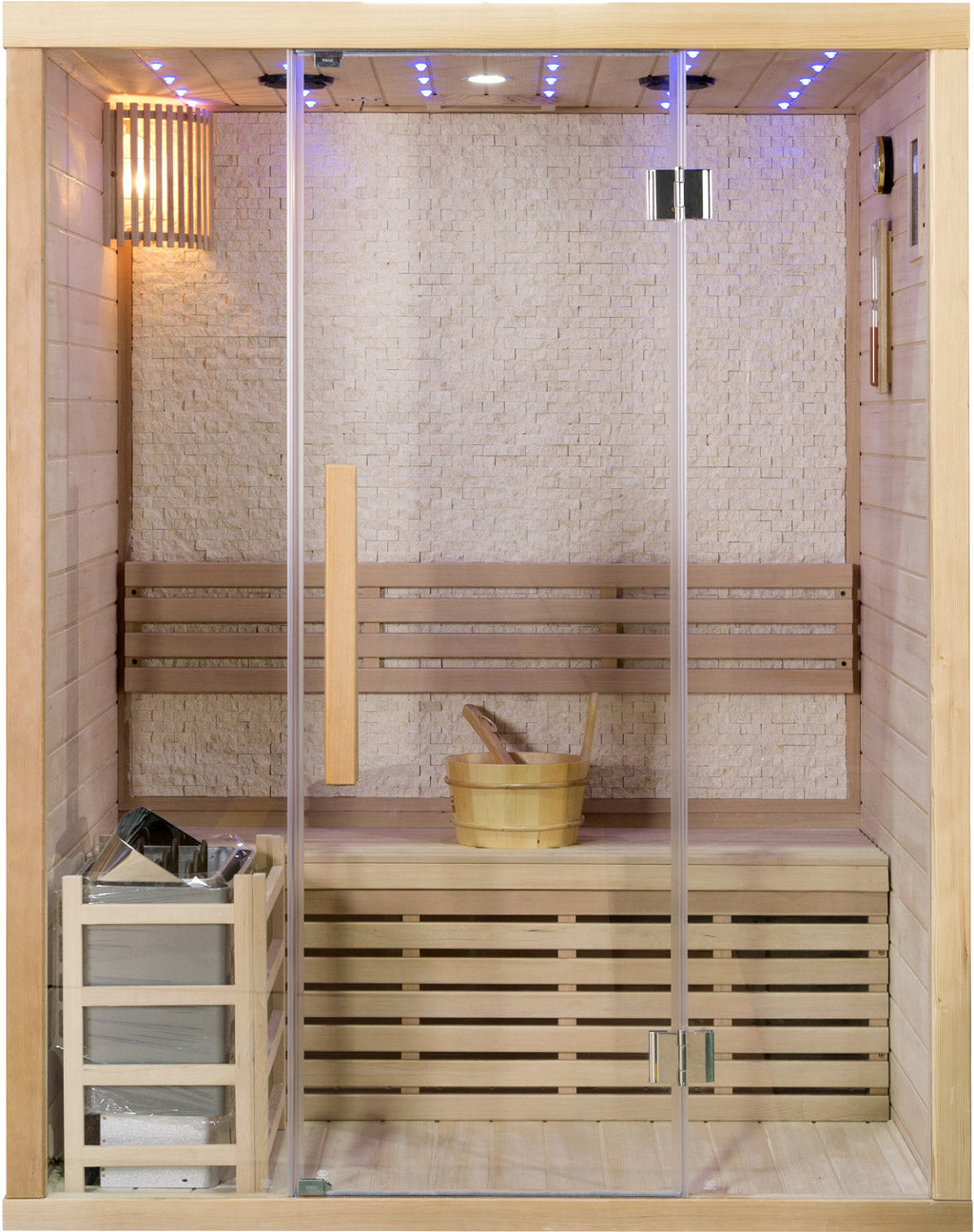 2/3 Person Canadian Hemlock Glass Front Indoor Swedish Wet Dry Traditional Steam Sauna SPA 4.5KW